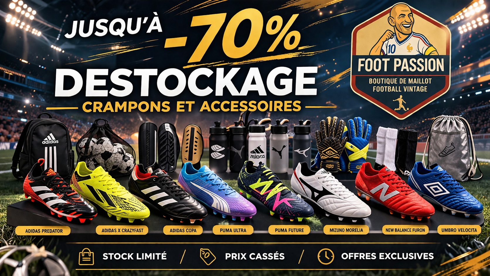 ⚽ Déstockage Crampons & Accessoires – Jusqu’à -70%
