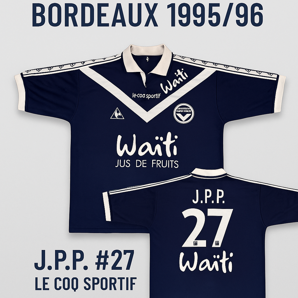 Maillot vintage Bordeaux 1995/96 – J.P.P. #27 – Le Coq Sportif