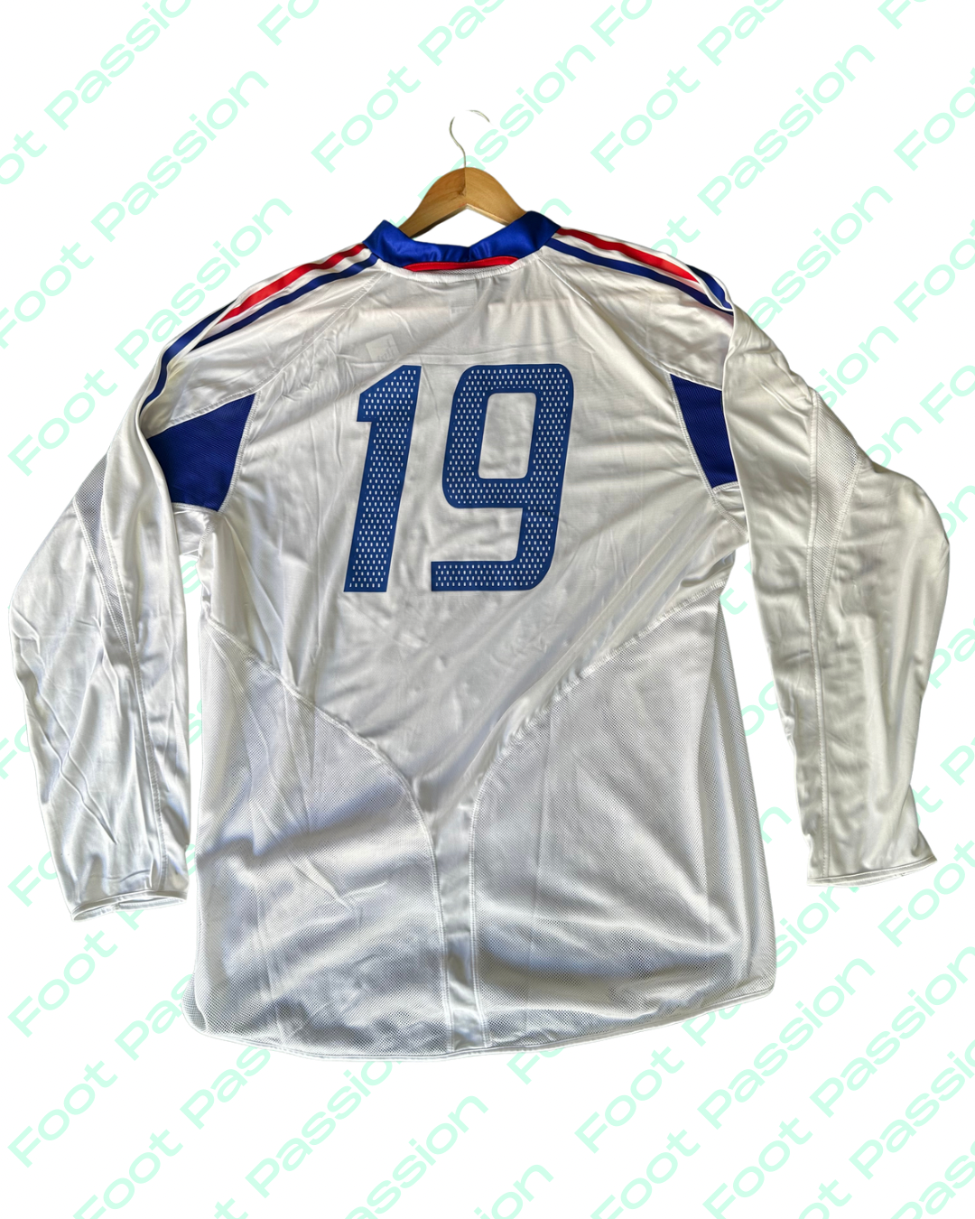 Maillot France Euro 2004 Extérieur Blanc #19 Manches Longues Adidas + Patch Meridian Cup 2005 - (XL)