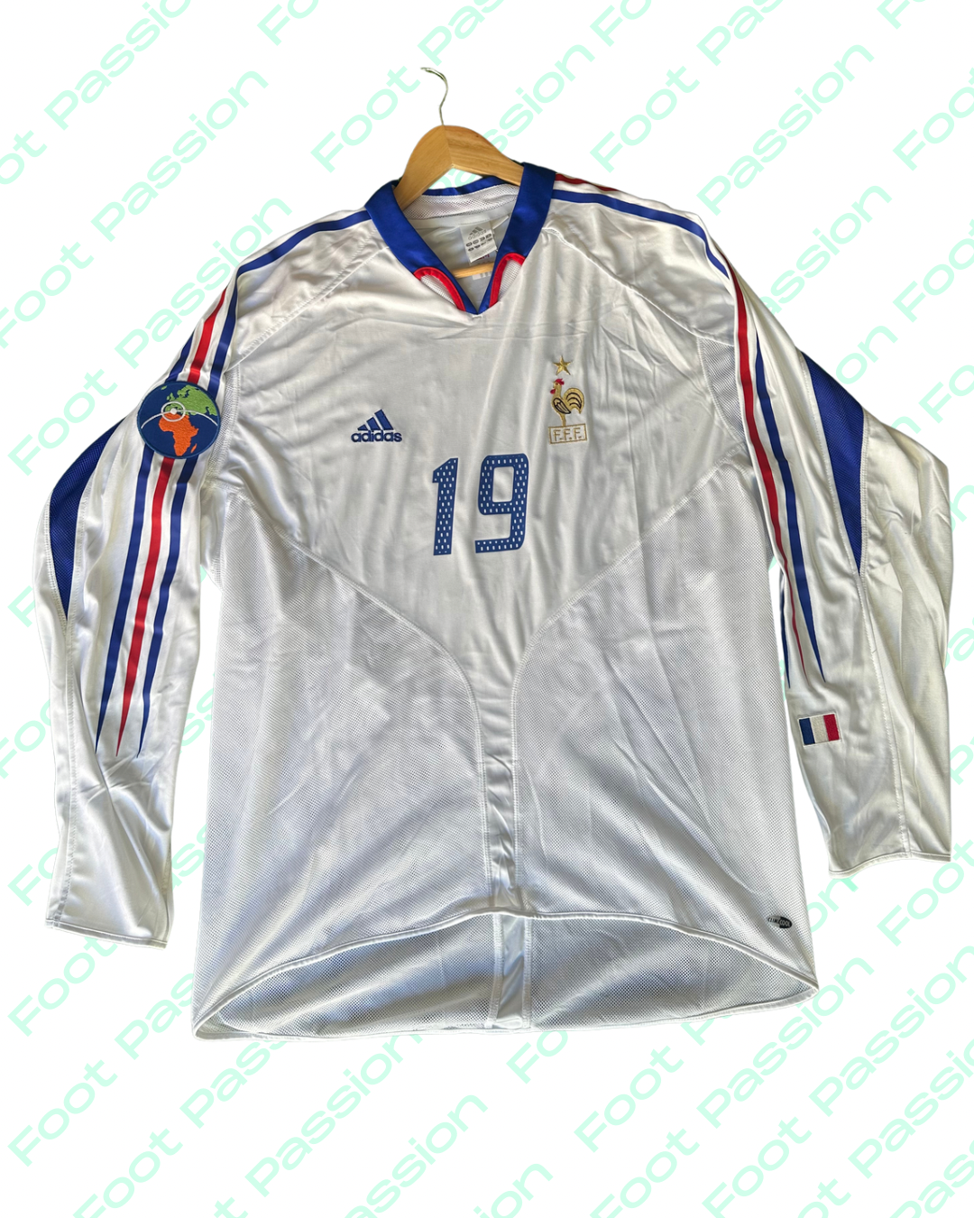 Maillot France Euro 2004 Extérieur Blanc #19 Manches Longues Adidas + Patch Meridian Cup 2005 - (XL)